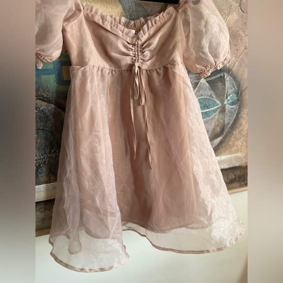 Mable Organza Sleeve Blush Pink Mini Dress - Picture 8 of 9
